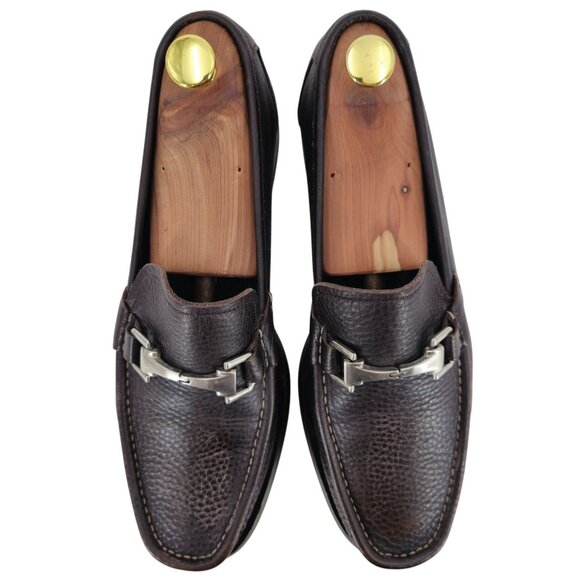 Allen Edmonds Italy Firenze Dress Shoes Men 9 Brown Pebble Grain Calf Bit Loafer - Picture 2 of 13